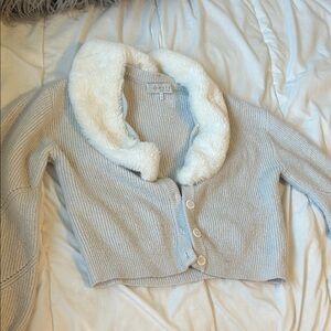 Women's Gray Sweater with Faux Fur Collar